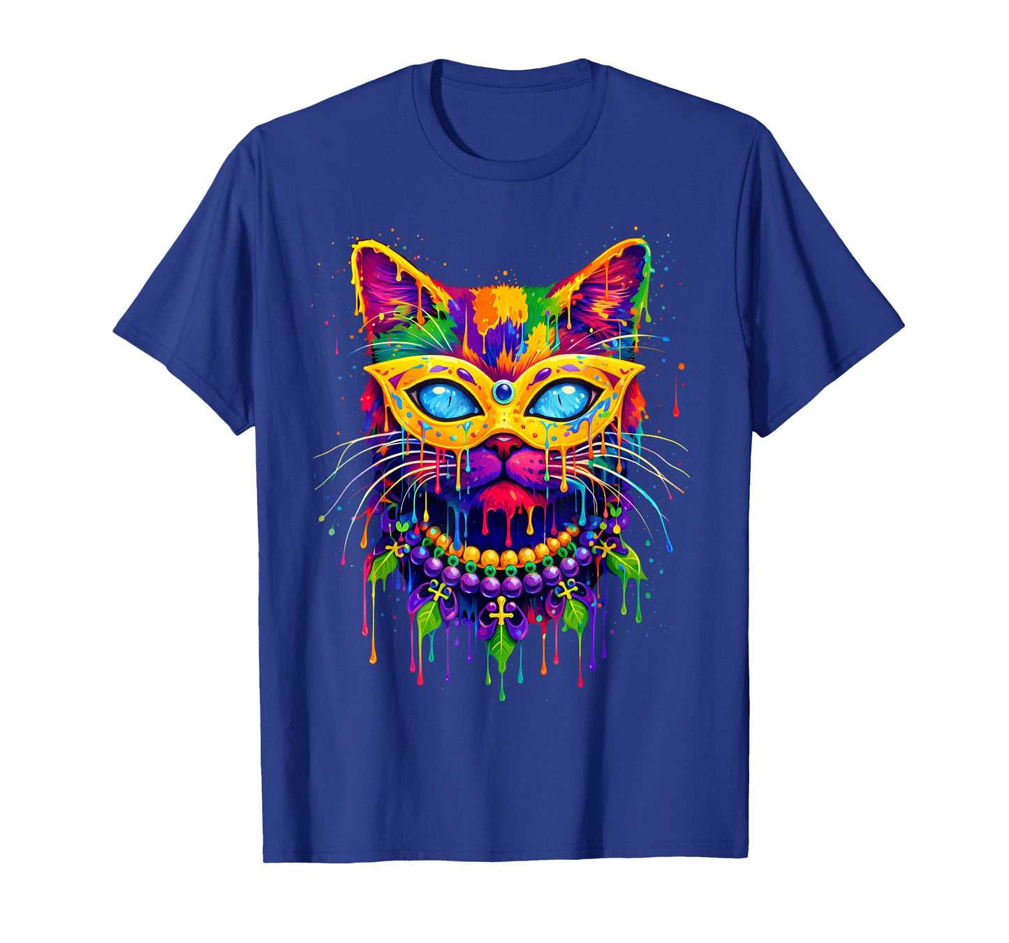 Cat Drip Mardi Gras Carnival Jester Beads Meow Kitty Pet T-Shirt