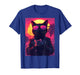Cool Black Cat with Mouse and Retro Sunset T-Shirt