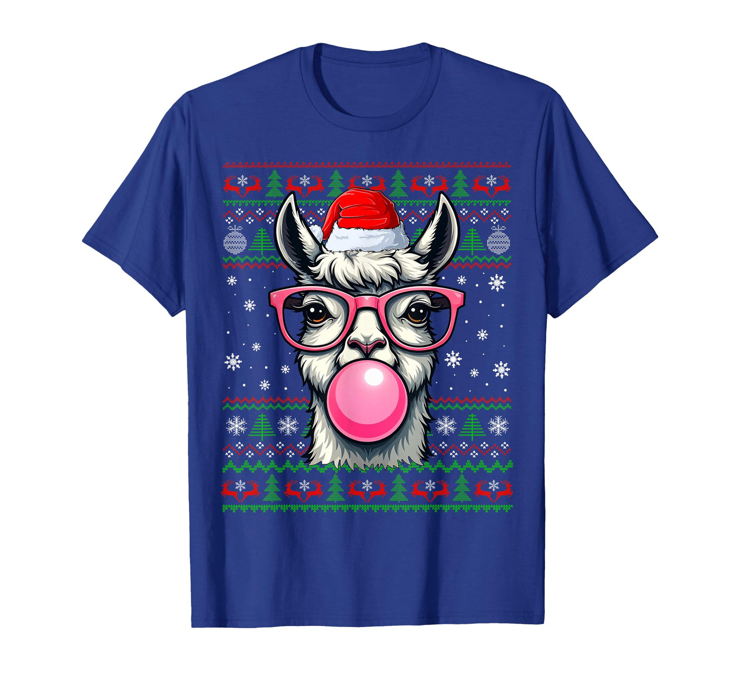 Llama Christmas Ugly Sweater Funny Santa Animal Head Xmas T-Shirt