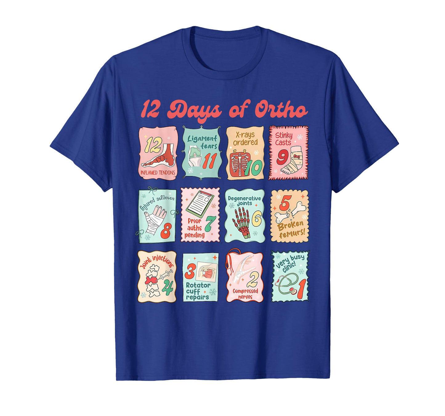 Retro Stamp 12 Days of Ortho Christmas Orthopedic Surgeon T-Shirt
