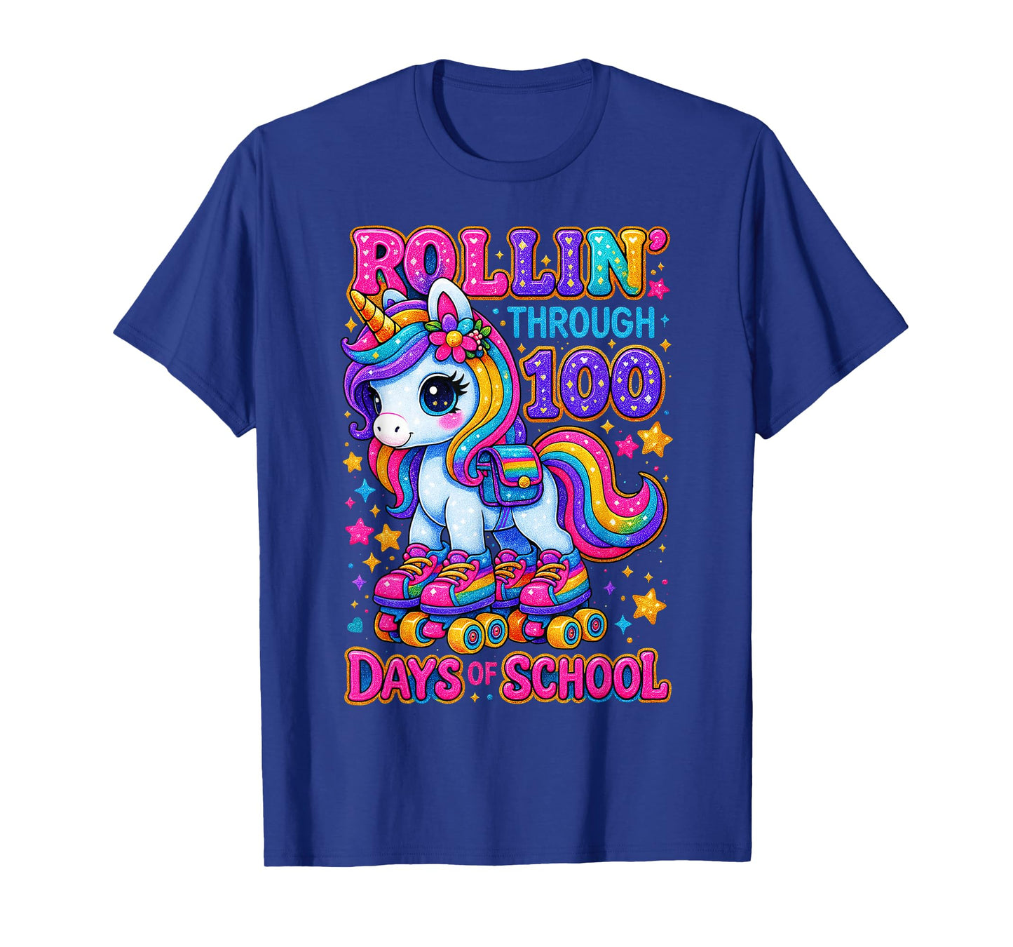 Rollin Through 100 Days of School Unicorn Girl Preppy T-Shirt