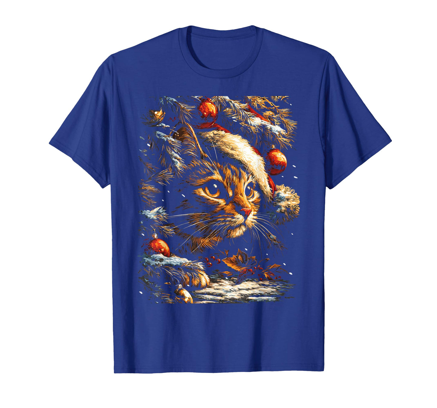 Christmas Tabby Cat with Santa Hat Festive Winter Kitten T-Shirt
