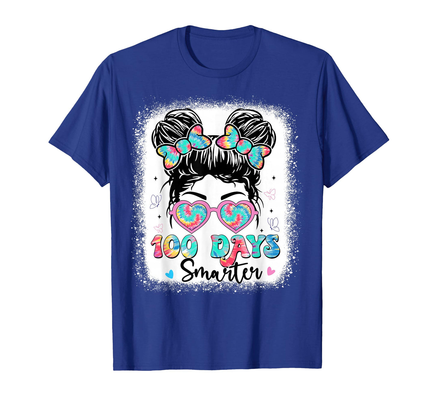 100 Days Smarter Messy Bun Girls 100th Day of School Kids T-Shirt