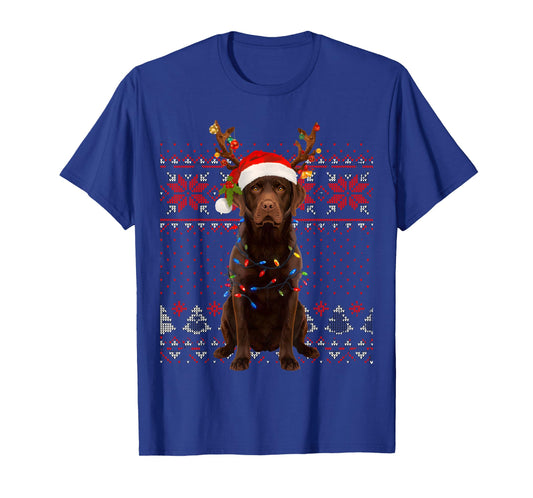 Christmas Dog with Hat and Lights - Funny Holiday Labrador T-Shirt