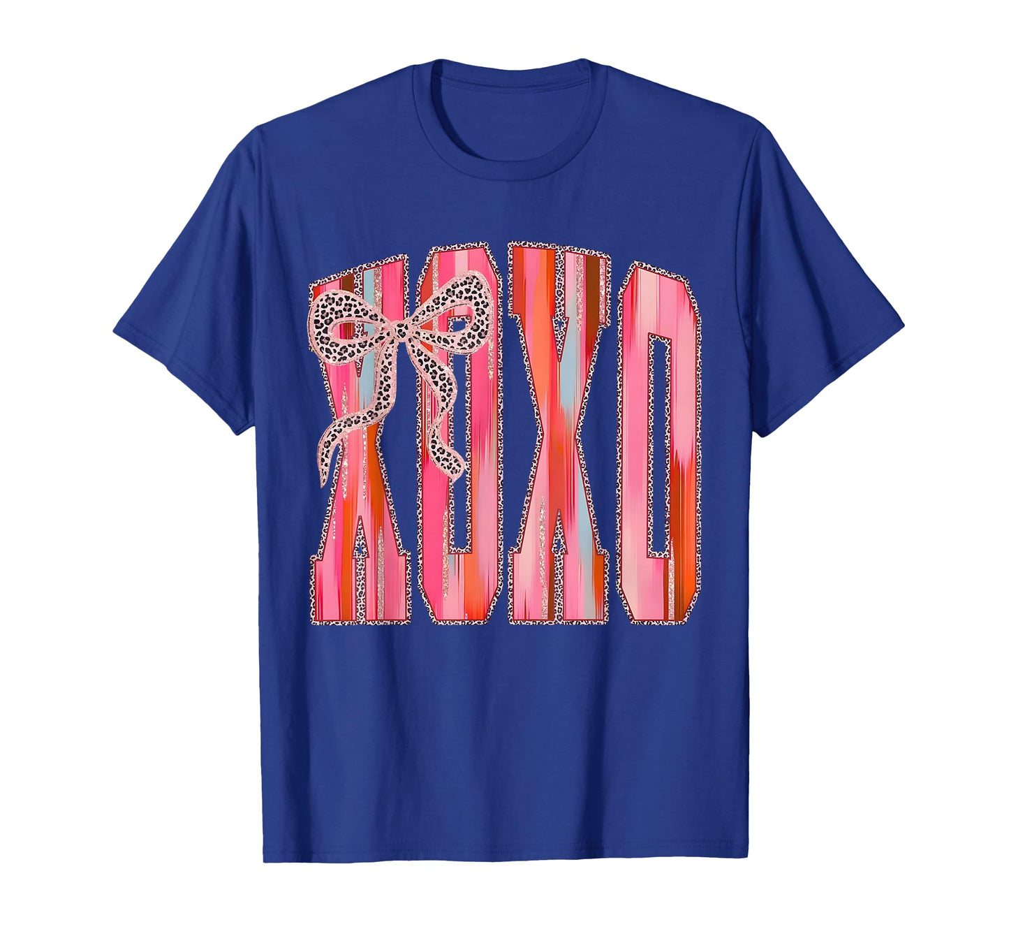 XOXO Leopard Bow Funny Valentine's Day Coquette Pink T-Shirt