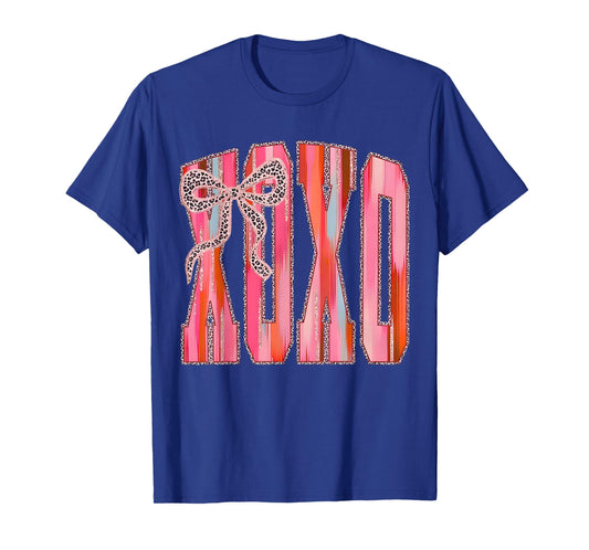 XOXO Leopard Bow Funny Valentine's Day Coquette Pink T-Shirt
