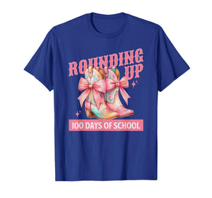 Rounding Up 100 Days of School Coquette Bow Western Cowgirl T-Shirt