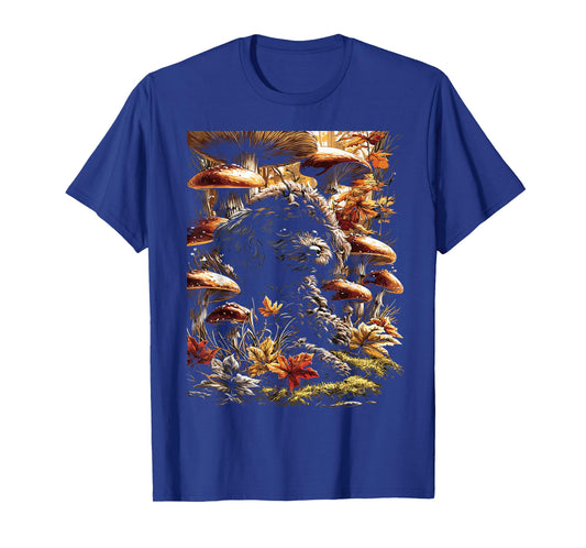 Black Poodle Dog with Fall Leaves Mushrooms Autumn Aesthetic T-Shirt