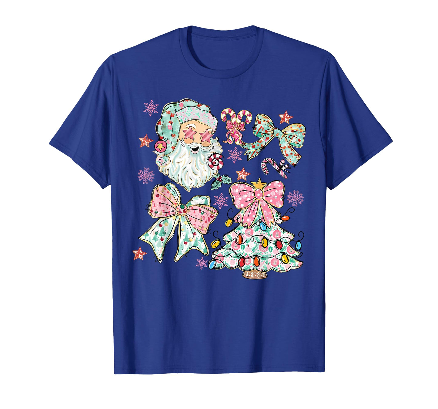 Pastel Santa Bow Christmas Tree Cute Holiday T-Shirt
