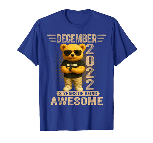 3 Year Old December 2022 Teddy Bear 3rd Birthday Men Women T-Shirt
