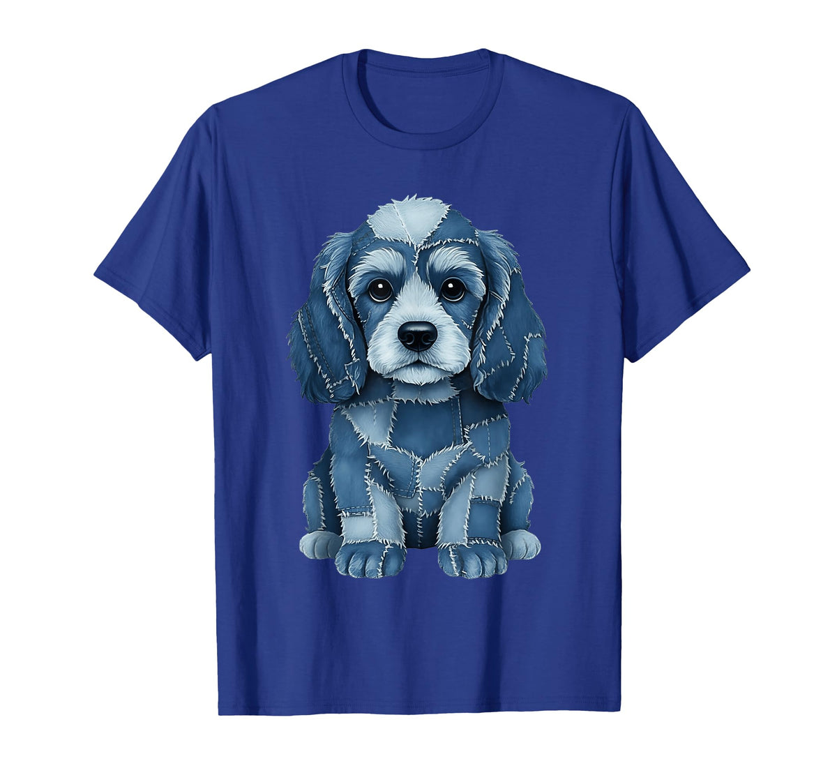 Funny Cocker Dog Blue Denim Patchwork Pattern T-Shirt