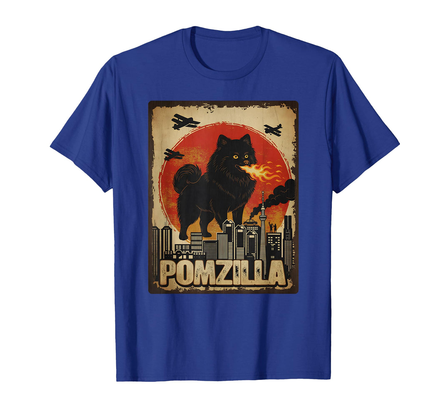 Funny Pomzilla Black Pomeranian Dog Monster Vintage Japanese T-Shirt