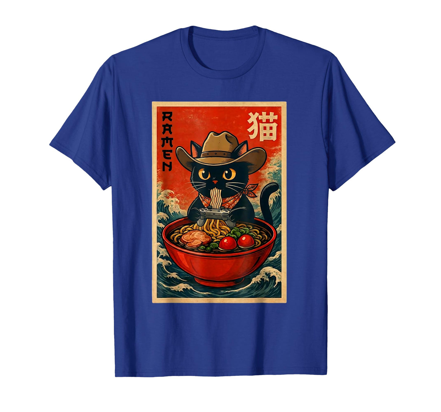 Cowboy Cat Ramen Retro Japanese Cat Gaming Noodle Teens T-Shirt