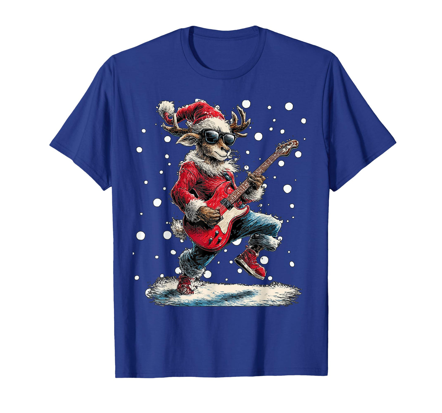 Christmas Reindeer Playing Guitar Funny Musician Animal T-Shirt