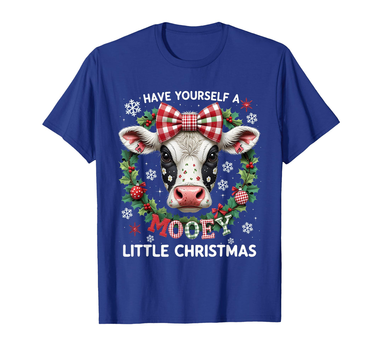 Have Yourself A Mooey Little Christmas Cow Patchwork Art T-Shirt