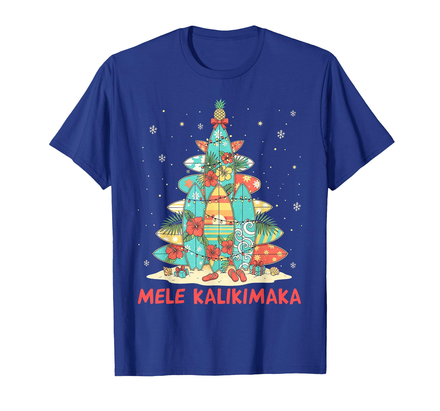Hawaiian Surfboard Christmas Tree Mele Kalikimaka Tropical T-Shirt