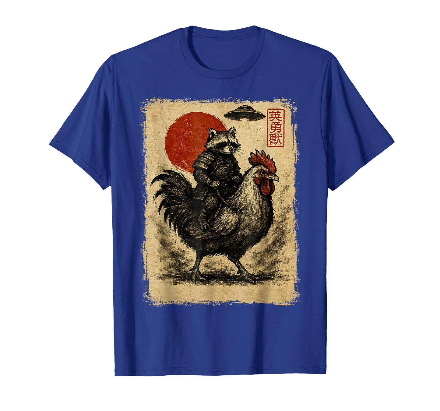 Funny Vintage Raccoon Rooster Chicken UFO Japanese Anime T-Shirt