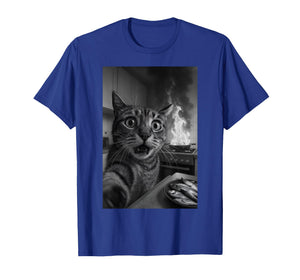 Funny Cat Selfie with Burning Kitchen Silly Cat Graphic Meme T-Shirt