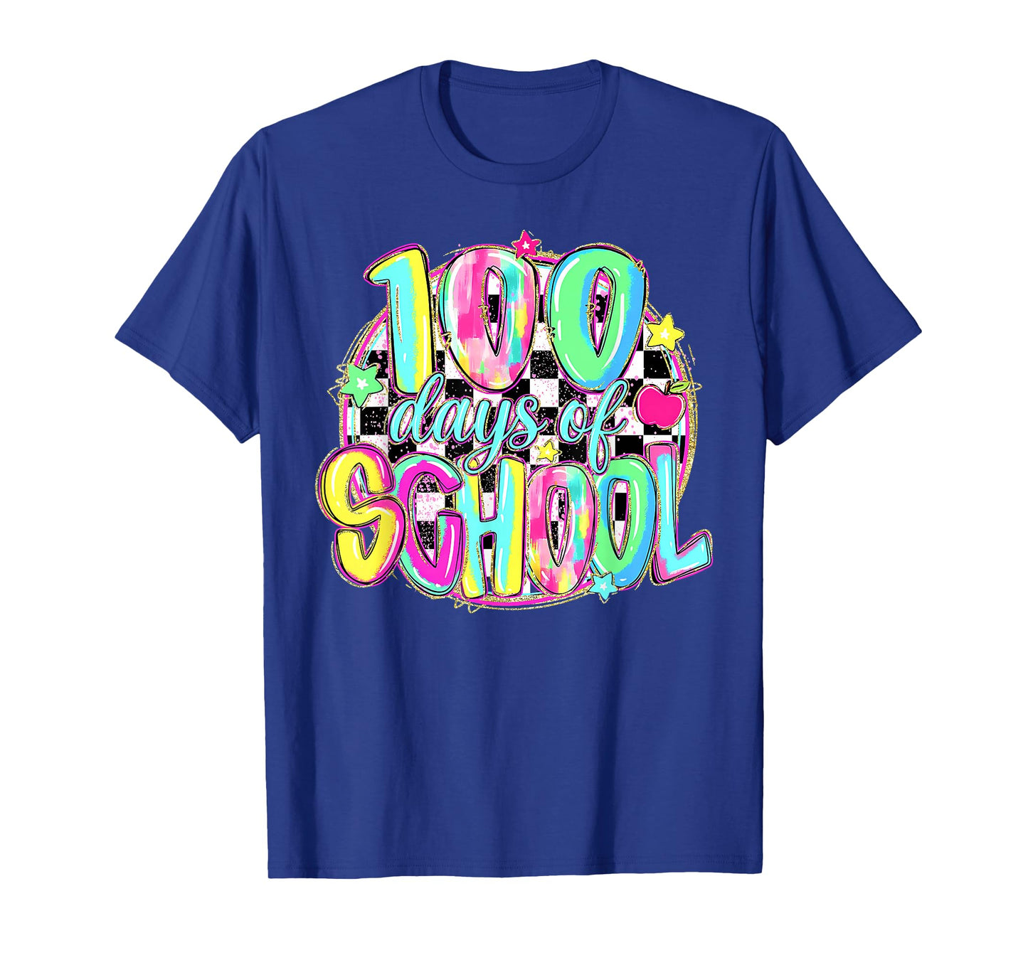 100 Days of School Funny Retro Checkered Circle Meme Student T-Shirt