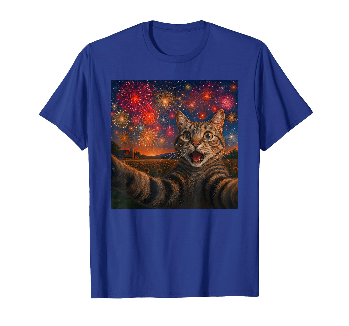 Funny Cat Selfie with Fireworks Happy New Year Eves Outfits T-Shirt