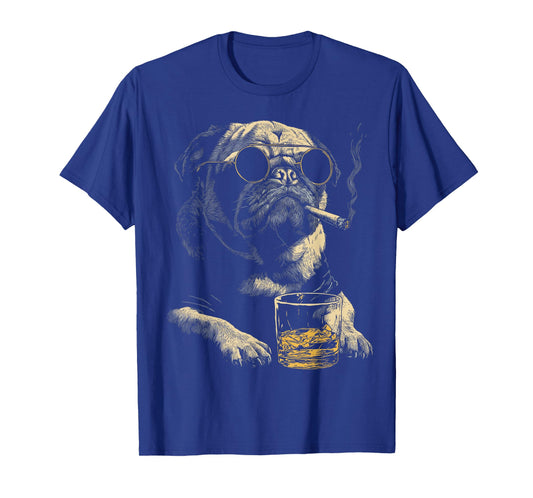 Pug Smoking Cigarette Whisky Lover Funny Dog T-Shirt