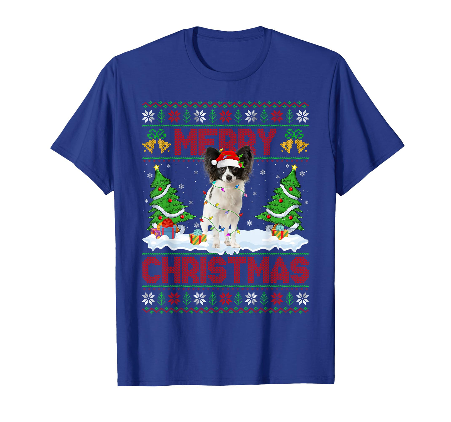Papillon Dog Christmas Ugly Sweater Funny Santa Hat Dog Xmas T-Shirt