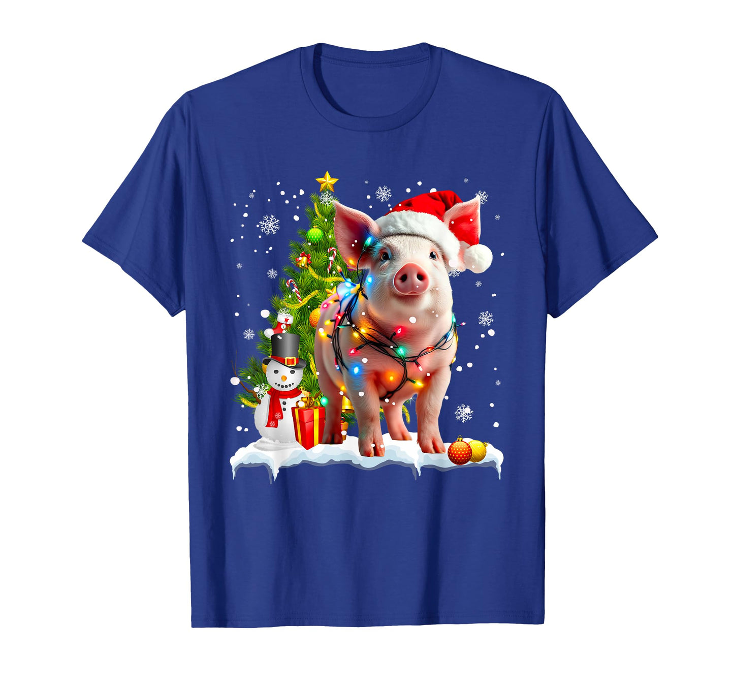 Cute Pig Christmas Light Funny Pig Lover Xmas T-Shirt