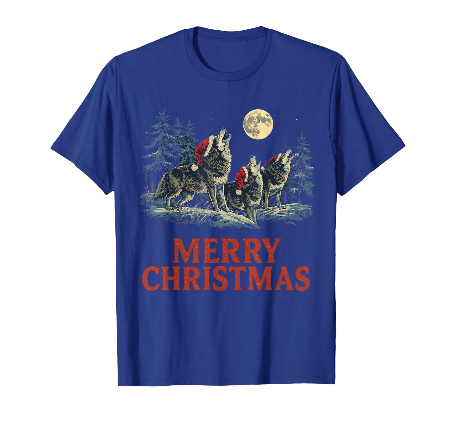 Howling Wolves Merry Christmas Holiday Design T-Shirt