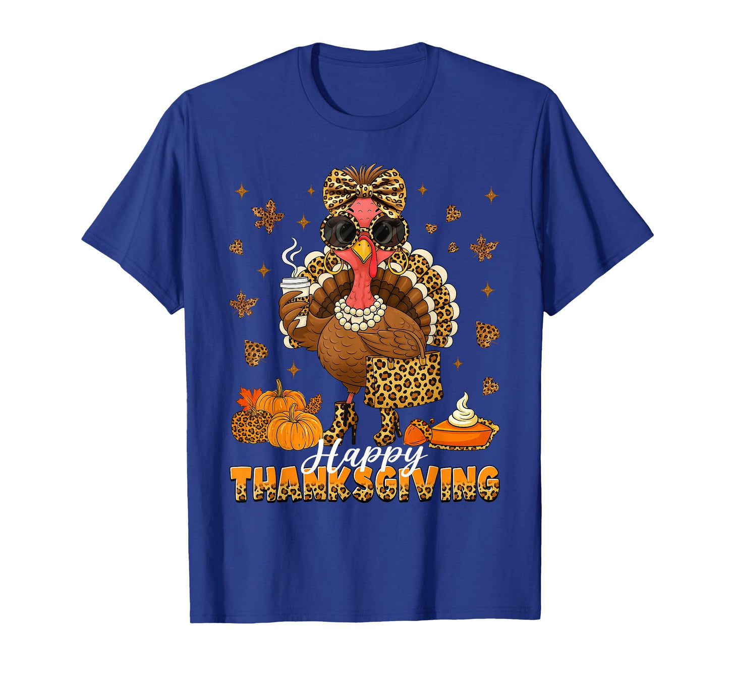 Leopard Bougie Turkey Drinking Coffee Happy Thanksgiving T-Shirt