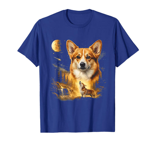 Corgi Howling at The Moon Vintage 90s Retro Style Graphic T-Shirt