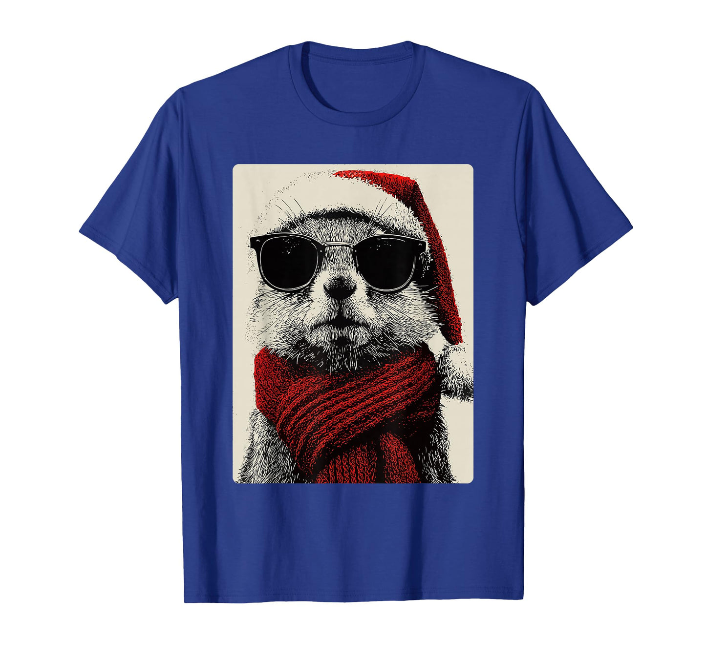 Christmas Squirrel with Sunglasses Santa Hat Funny Animal T-Shirt