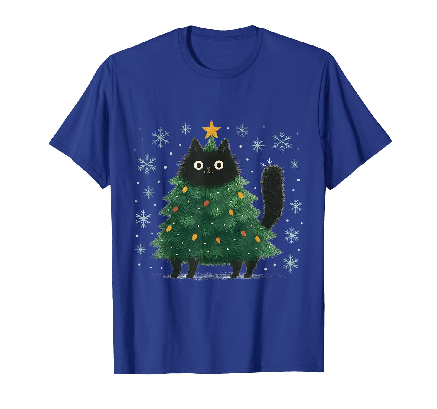 Cute Christmas Tree Cat Funny Holiday Snowflake T-Shirt