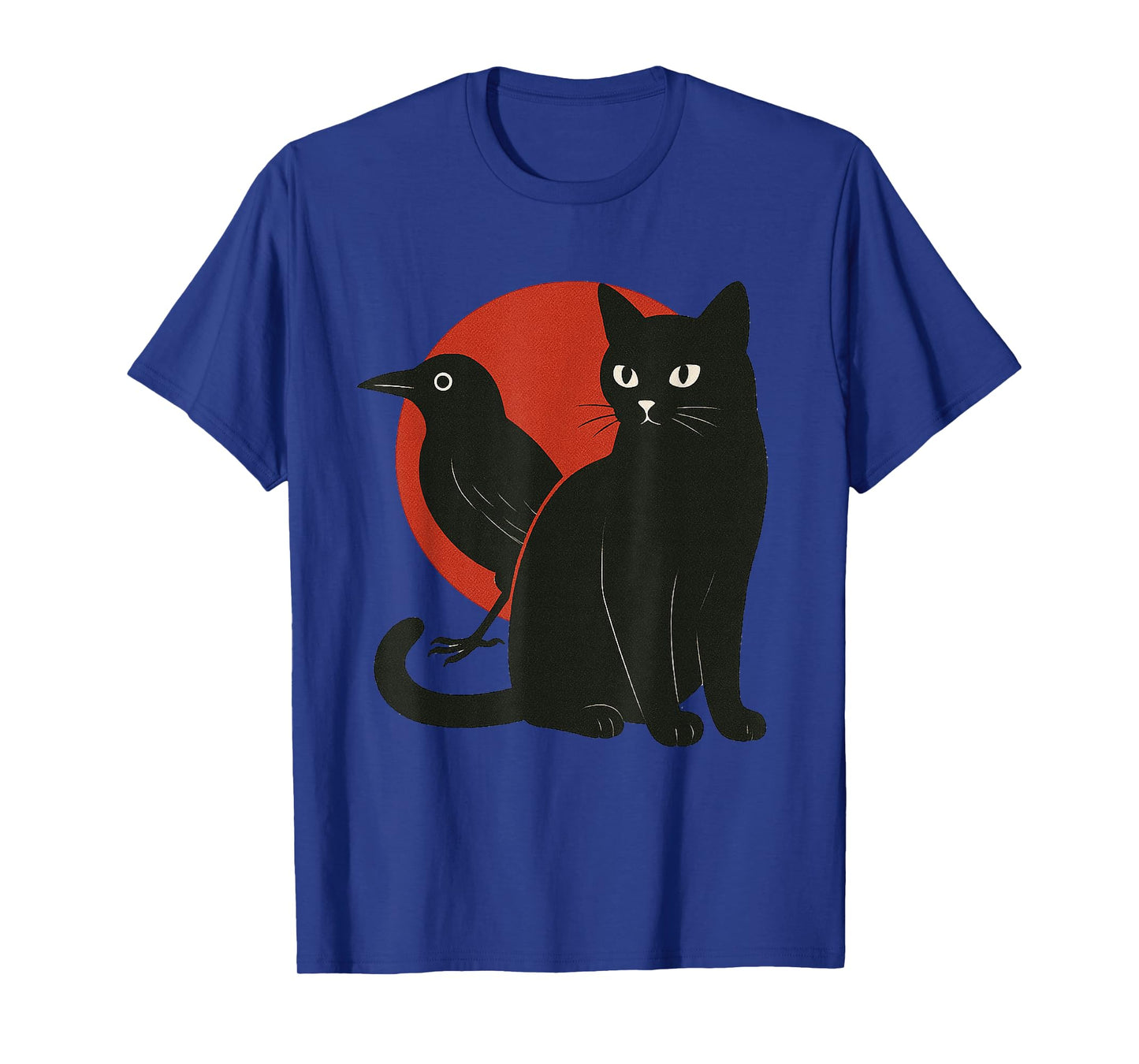 Minimal Black Cat and Raven Red The Moon Symbolic Murakami T-Shirt