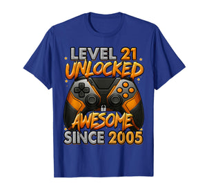 Level 21 Unlocked Awesome Since 2005 21st Birthday Gaming T-Shirt