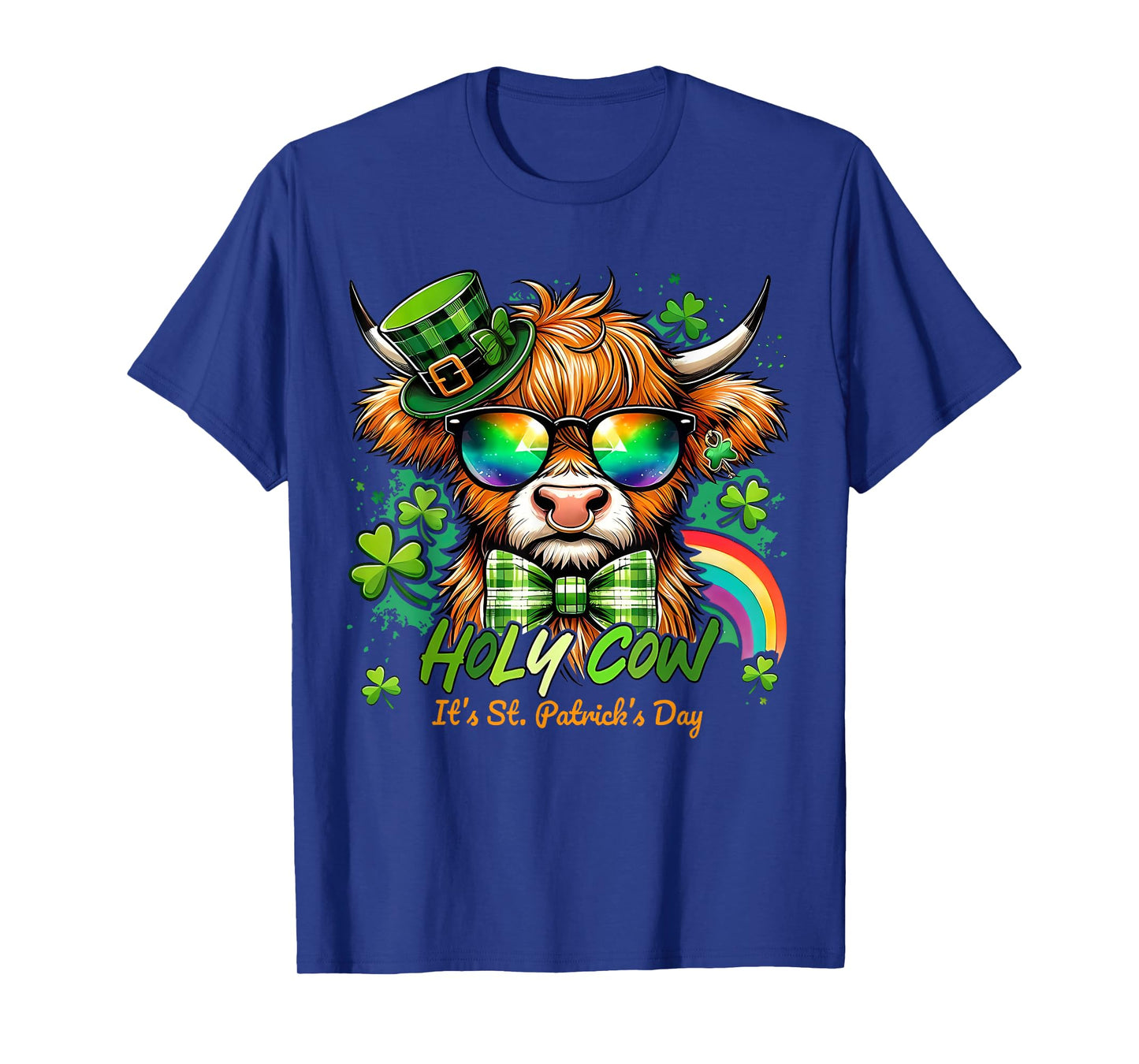 Holy Cow St Patricks Day Funny Highland Cow Shamrock T-Shirt