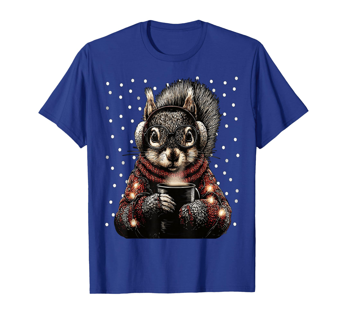 Squirrel with Glasses Christmas Lights Funny Coffee Winter T-Shirt