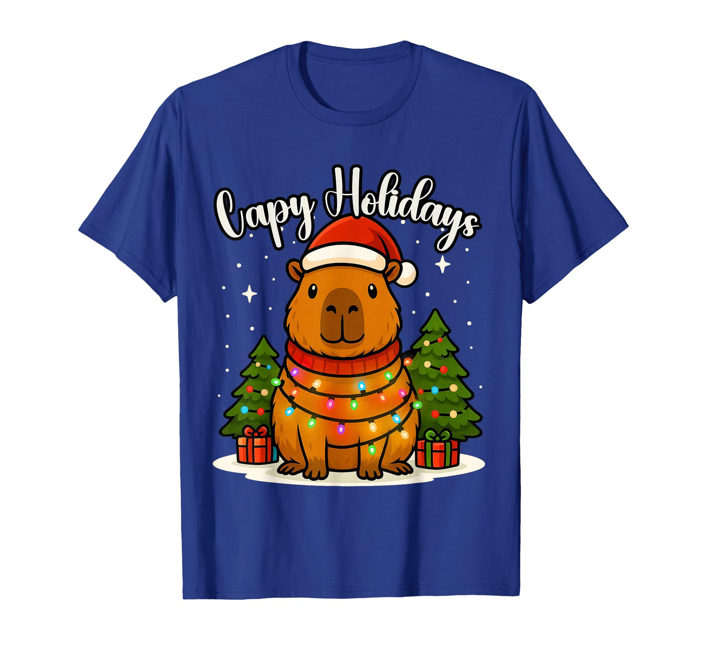 Capy Holidays Capybara Santa Hat Xmas Lights Men Women Kids T-Shirt