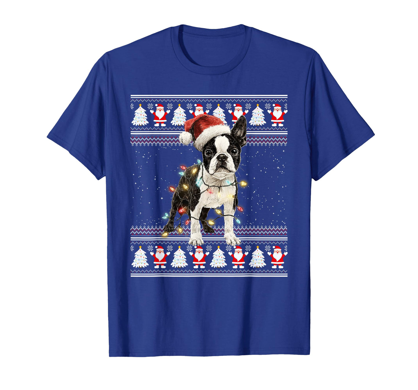 Boston Terrier Ugly Christmas Sweaters Funny Dog Lights Xmas T-Shirt