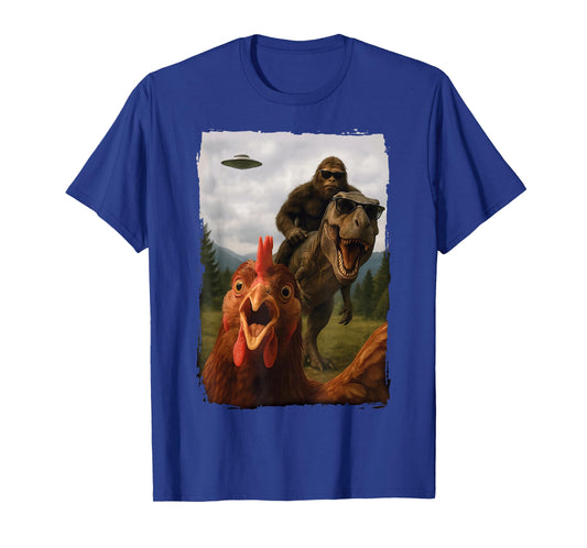 Chicken Bigfoot T-Rex UFO Selfie T-Shirt