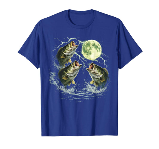 Bass Fish Howling to The Moon Vintage Angler Fisherman T-Shirt