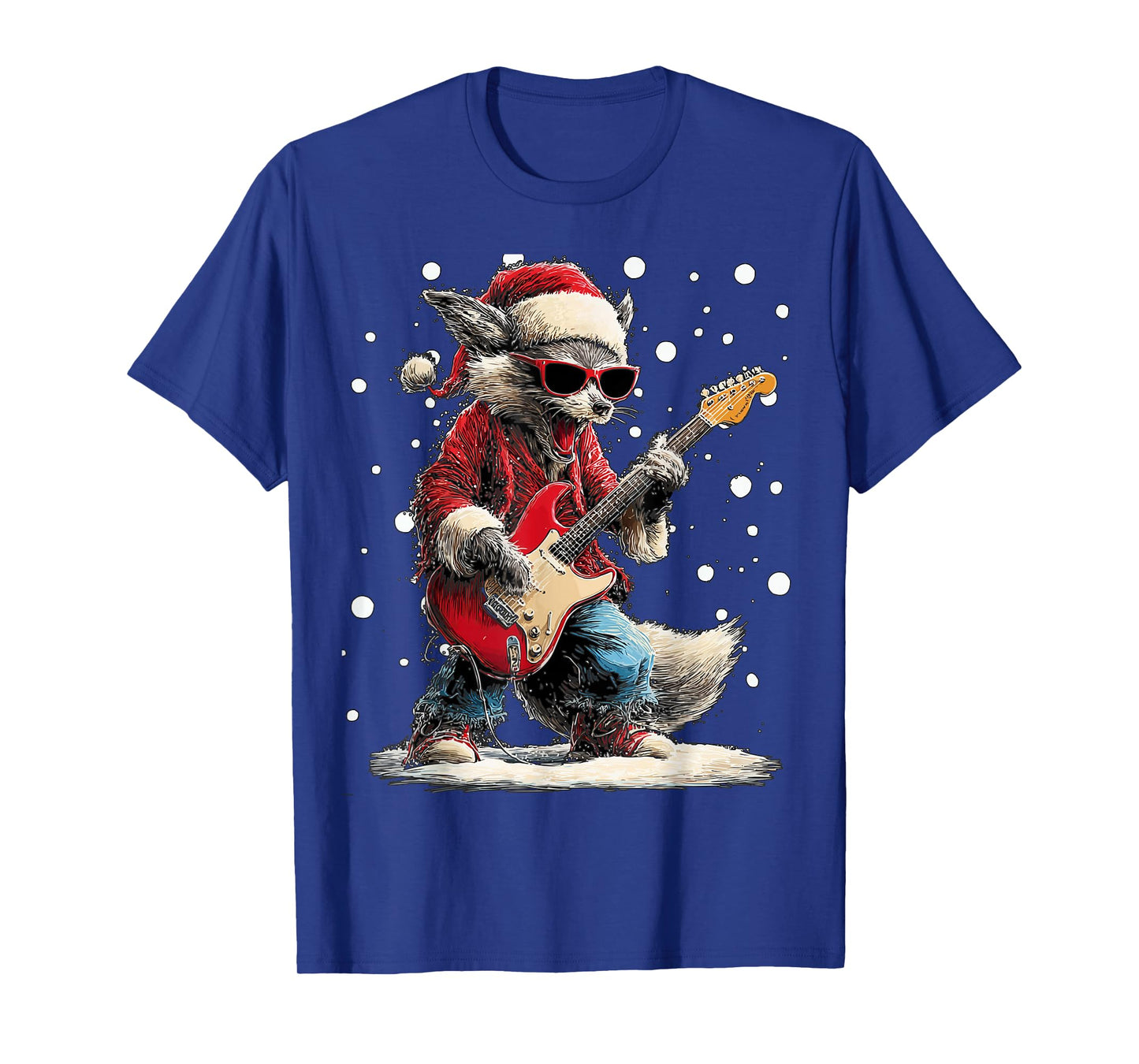 Christmas Fox Playing Guitar Funny Musician Animal Music T-Shirt