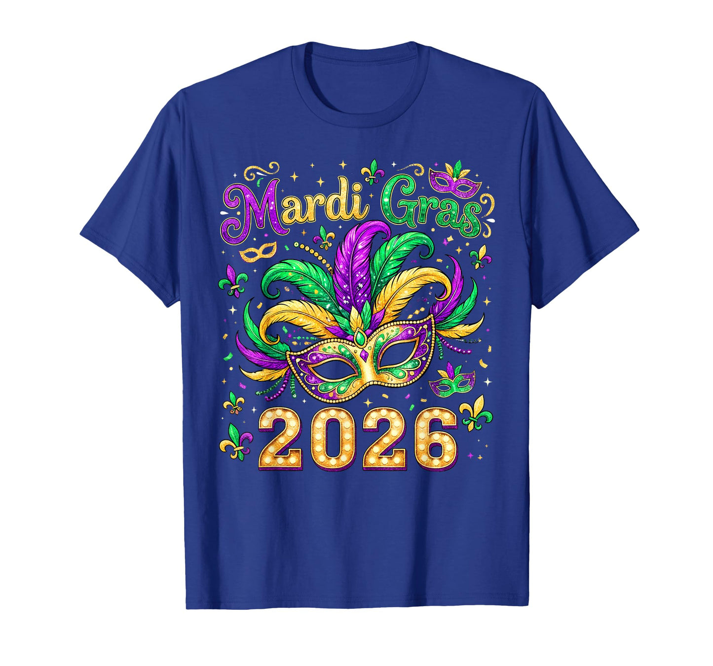 Mardi Gras Mask Parade 2026 New Orleans Men Women Kids T-Shirt