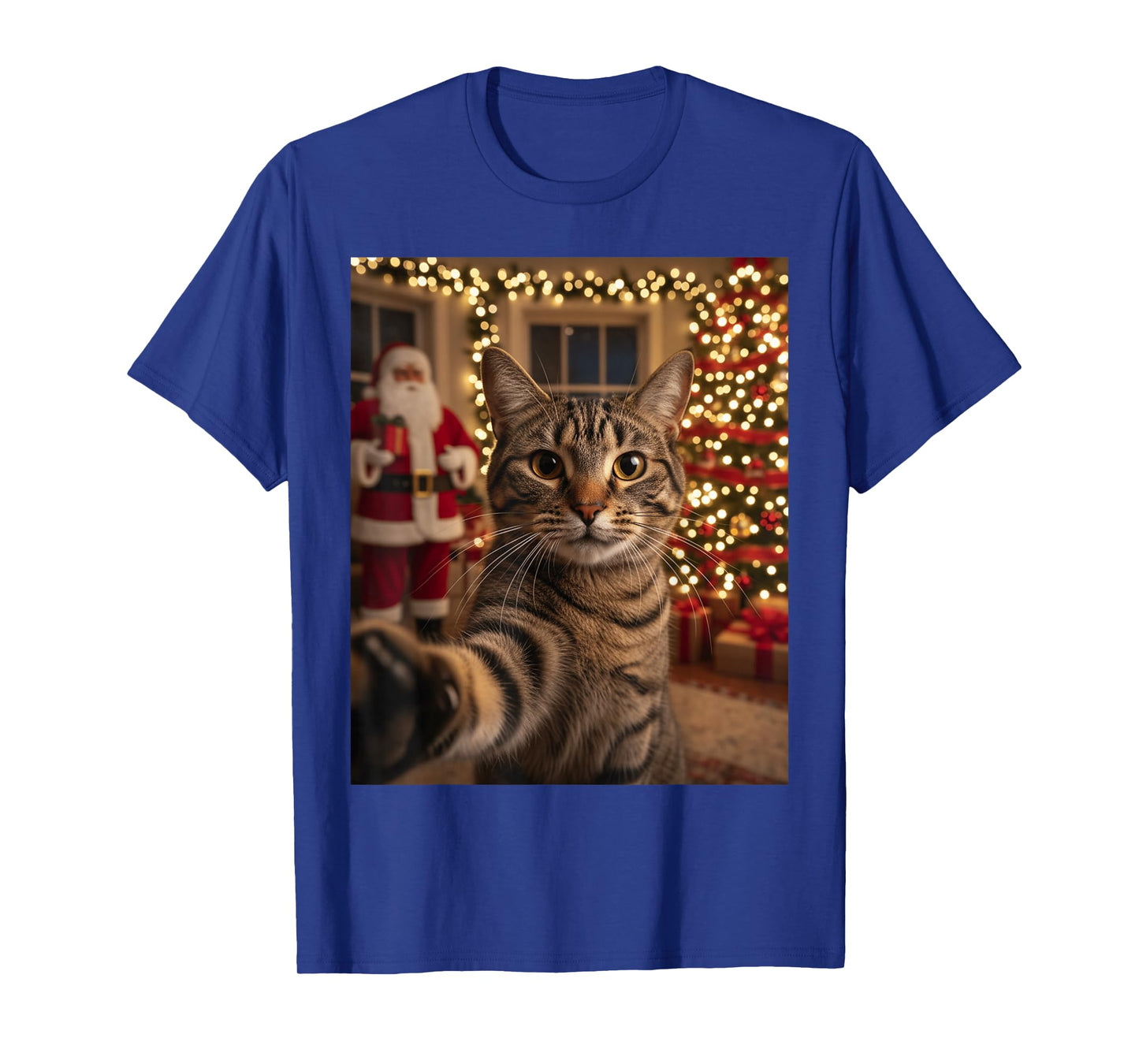 Christmas Cat Selfie with Santa Funny Xmas Holiday Men Women T-Shirt