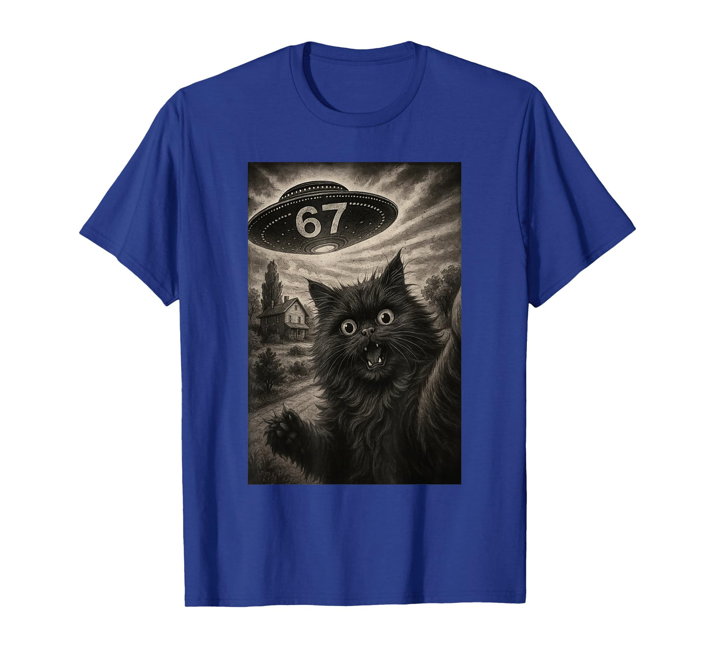 Cat Selfie 67 Meme Six Seven Funny UFO T-Shirt