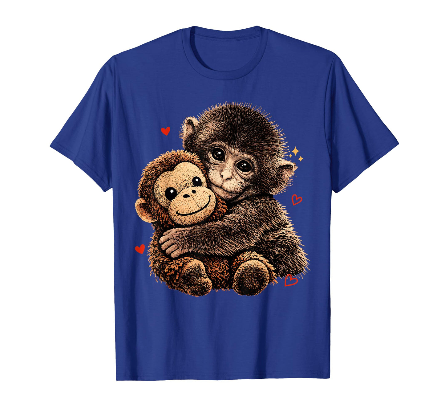 Cute Baby Monkey Hugging Bear Plush Doll Animal Lover T-Shirt