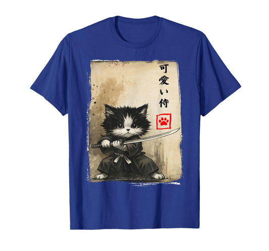 Vintage Samurai Cat Japanese Art Men Boys Funny Graphic T-Shirt