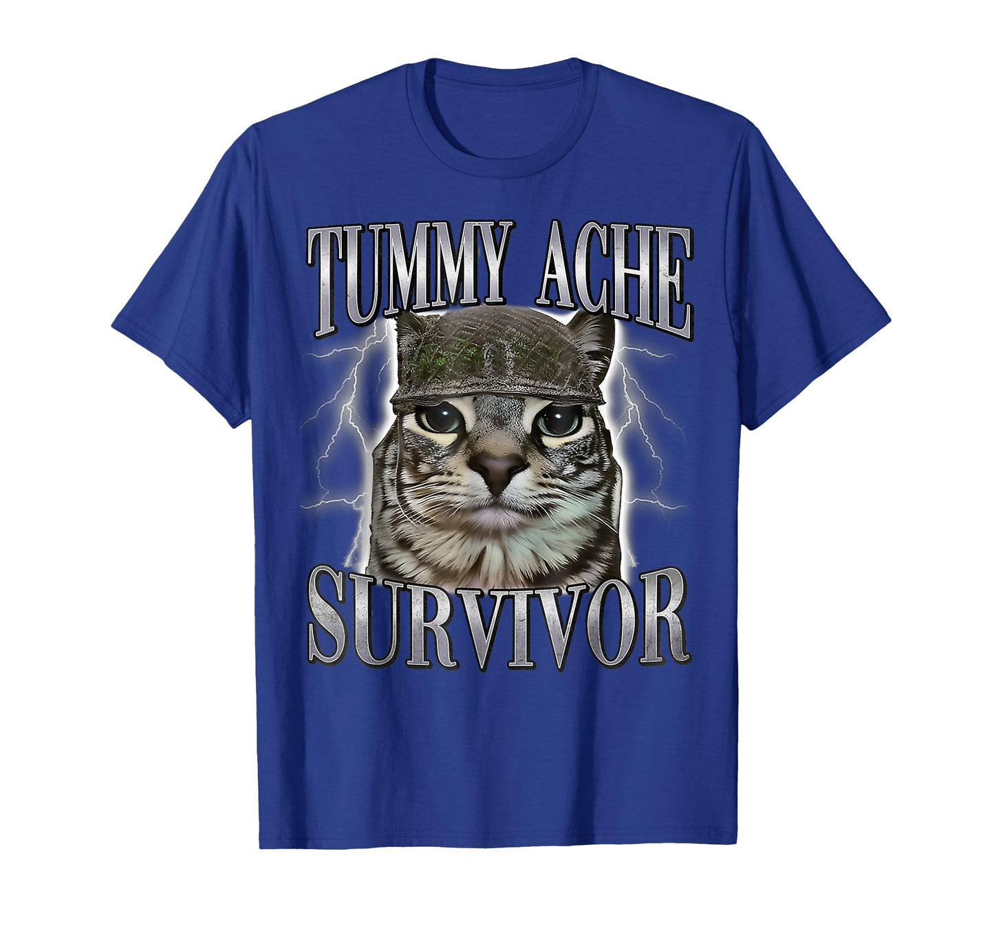 Tummy Ache Survivor Cat Meme Funny Saying Cats Animals Quote T-Shirt