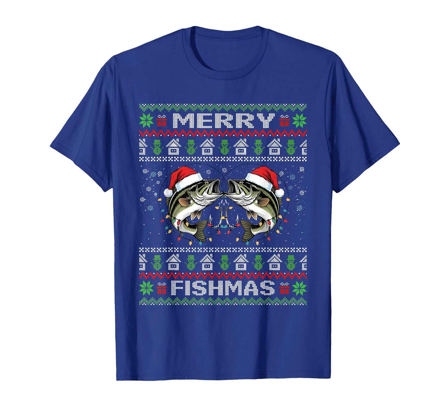 Merry Fishmas Bass Fish Fishing Christmas Ugly Sweater Xmas T-Shirt