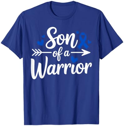 Son of a Warrior Colon Cancer Awareness Blue Ribbon Support T-Shirt - T-Shirt | Royal