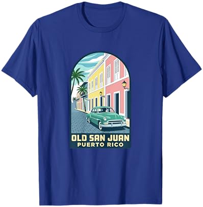 Old San Juan Puerto Rico Vintage Car Travel Poster Design T-Shirt - T-Shirt | Royal